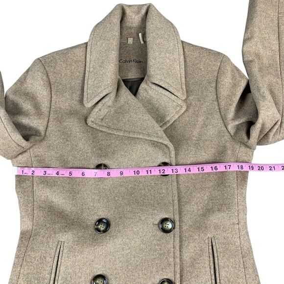 Calvin Klein Women's Pea Coat Size 4 Camel Wool Cashmere Blend Double Breasted - Picture 10 of 14